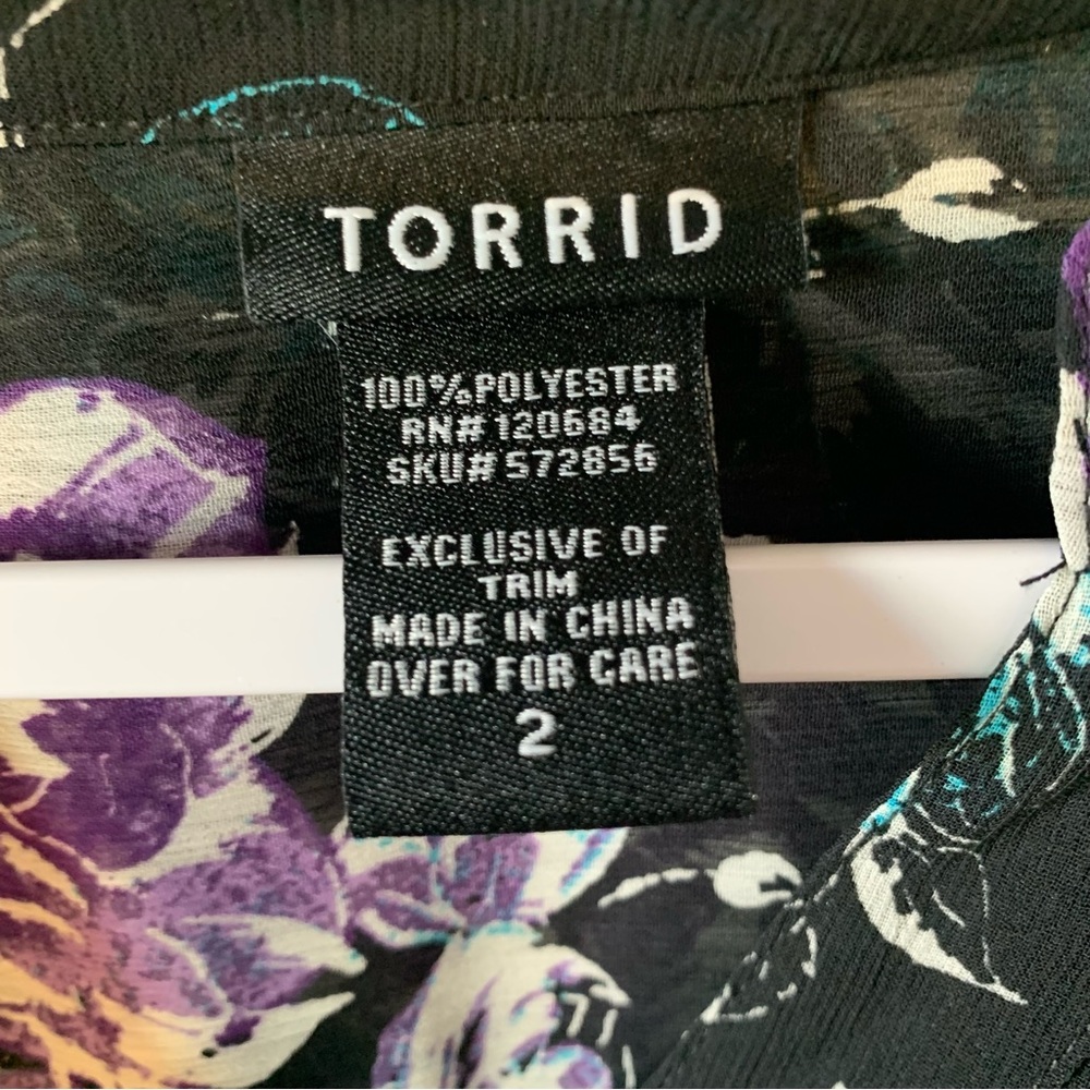 Torrid sheer black floral blouse size 2 - Picture 3 of 14
